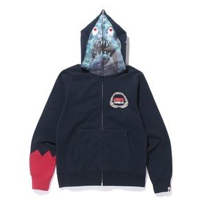 A BATHING APE® x JAWS Women's Full Zip Hoodie [Size XS] [Navy]
